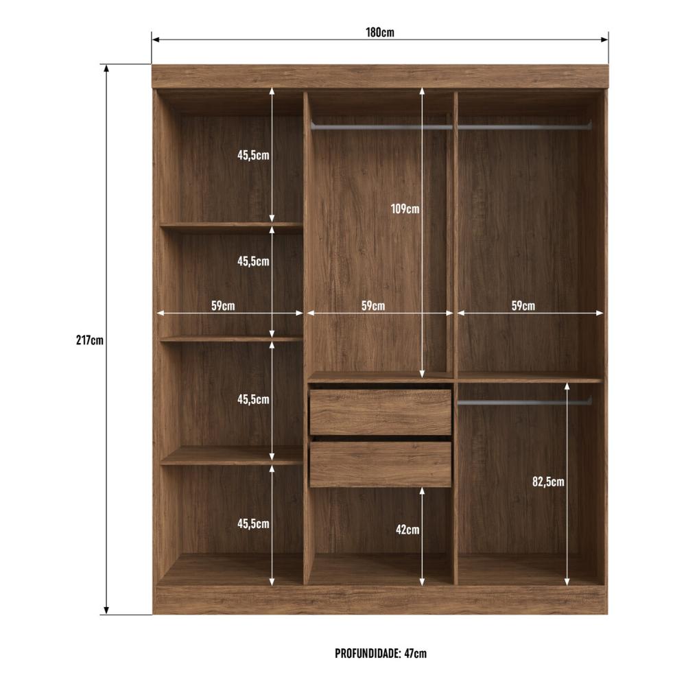 Guarda-Roupas Casal 6 Portas com Vidro Multimóveis CR35260 Castanho