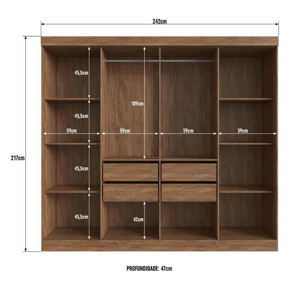 Guarda-Roupas Casal 8 Portas com Vidro Multimóveis CR35259 Castanho