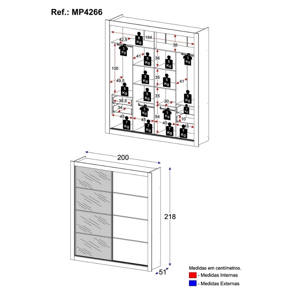 Guarda-Roupas Casal com Espelho 2 Portas de Correr 4 Gavetas Alasca Multimóveis MP4266 Preto