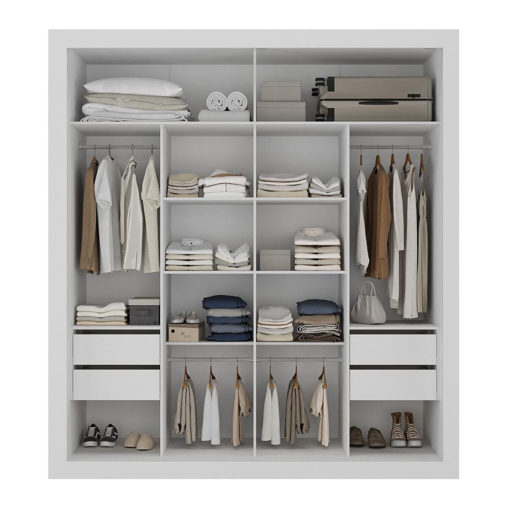 Guarda-Roupas Casal com Espelho 2 Portas de Correr 4 Gavetas Alasca Multimóveis MP4312 Branco
