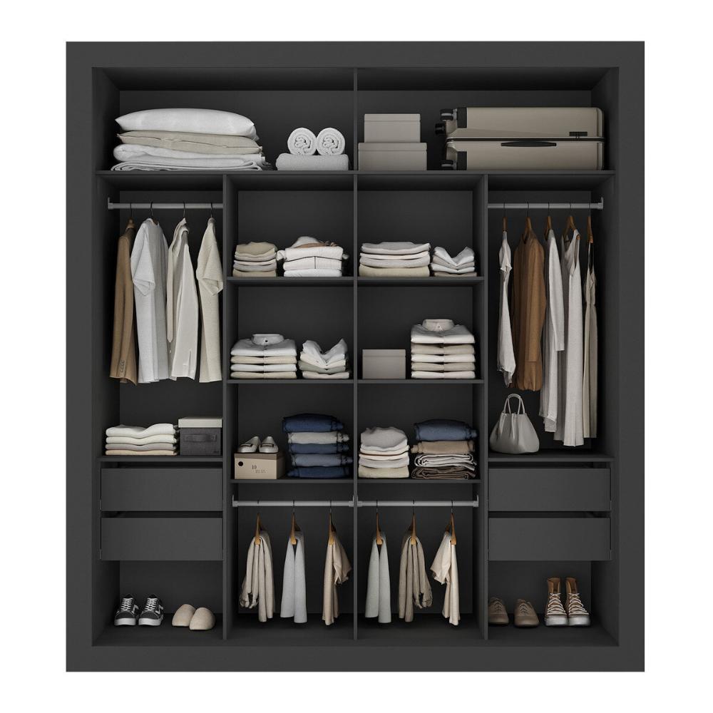 Guarda-Roupas Casal com Espelho 2 Portas de Correr 4 Gavetas Chicago Multimóveis MP4269 Preto