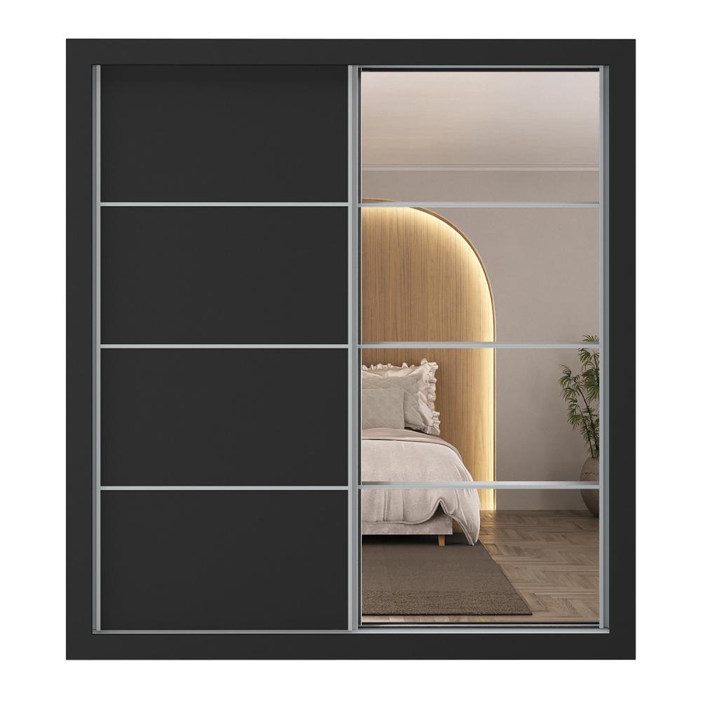 Guarda-Roupas Casal com Espelho 2 Portas de Correr 4 Gavetas Chicago Multimóveis MP4316 Preto