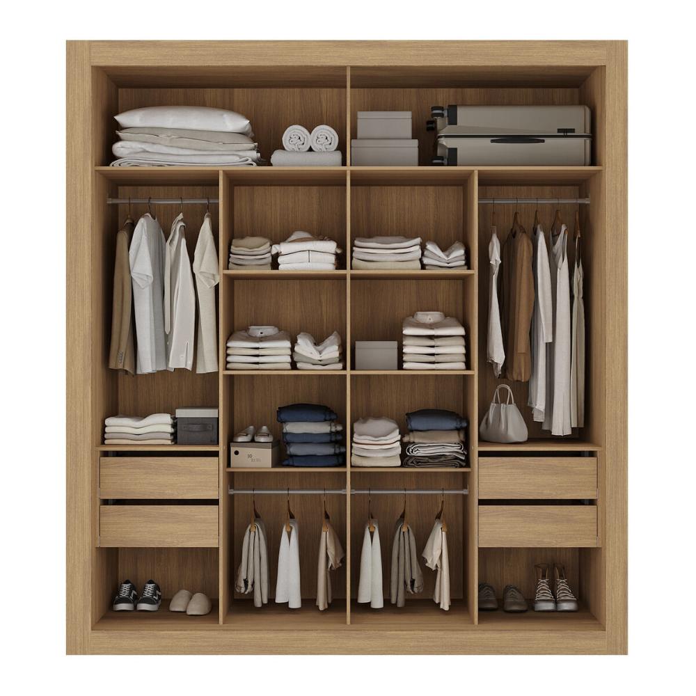 Guarda-Roupas Casal com Espelho 2 Portas de Correr 4 Gavetas Dallas Multimóveis MP4272 Lacca Fumê