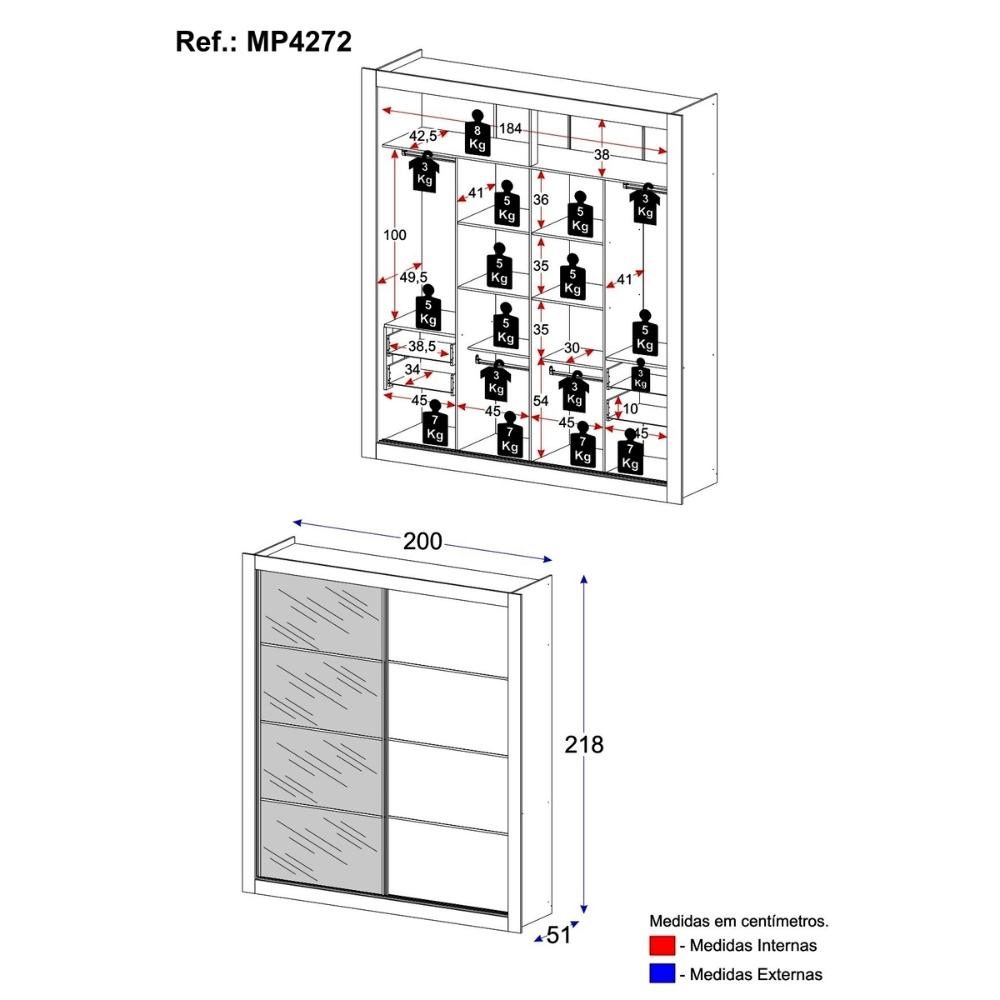 Guarda-Roupas Casal com Espelho 2 Portas de Correr 4 Gavetas Dallas Multimóveis MP4272 Preto