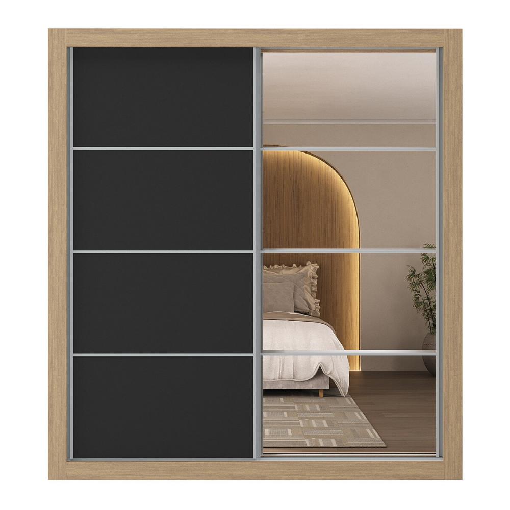 Guarda-Roupas Casal com Espelho 2 Portas de Correr 4 Gavetas Dallas Multimóveis MP4272 Preto