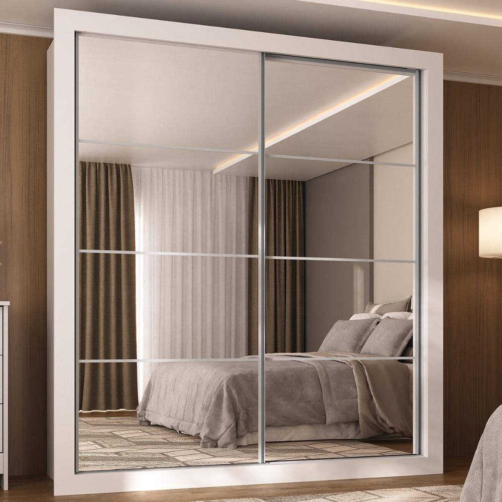 Guarda-Roupas Casal com Espelho 2 Portas de Correr 4 Gavetas Malibu Multimóveis MP4273 Branco