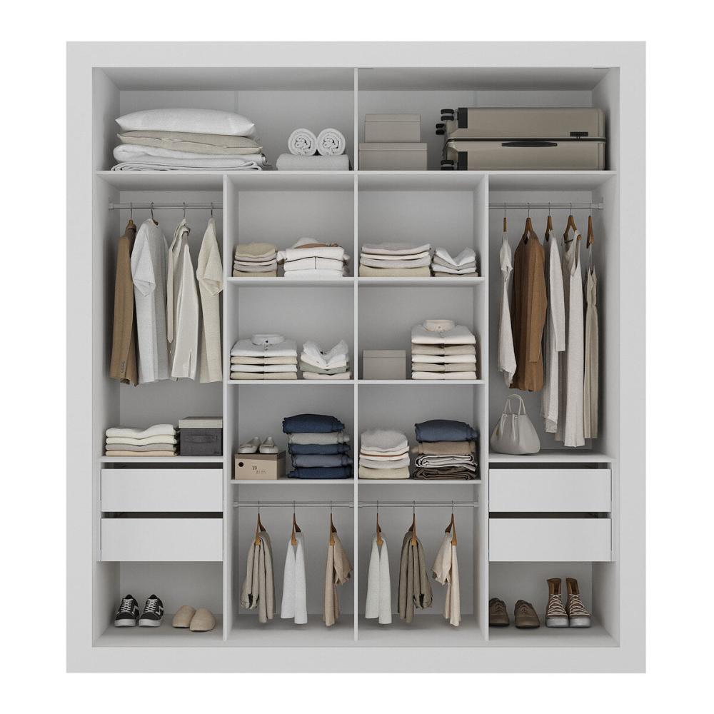 Guarda-Roupas Casal com Espelho 2 Portas de Correr 4 Gavetas Malibu Multimóveis MP4273 Branco