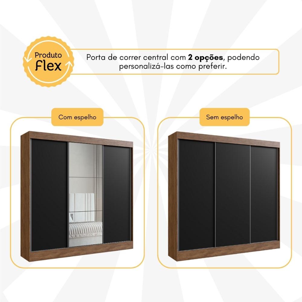 Guarda-Roupas Casal com Espelhos Flex Multimóveis CR35265 Castanho/Preto