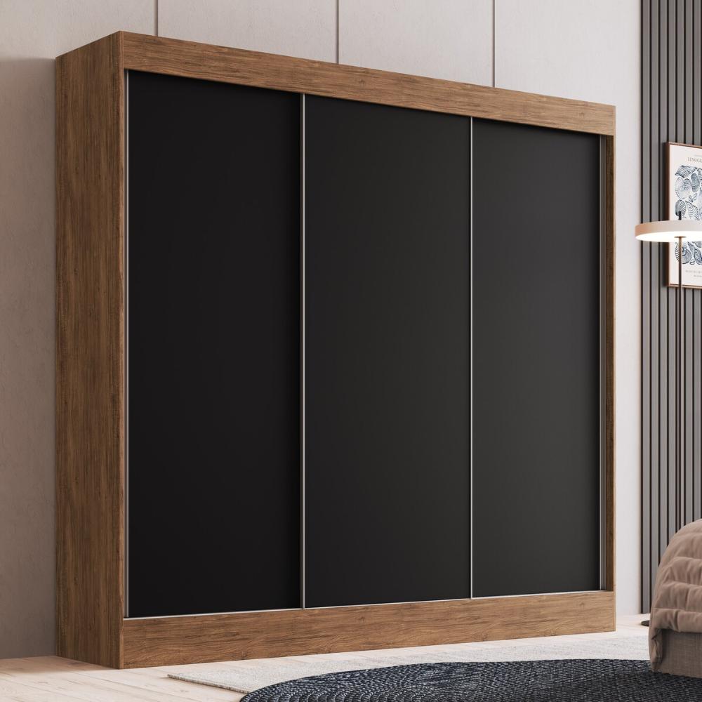 Guarda-Roupas Casal com Espelhos Flex Multimóveis CR35265 Castanho/Preto