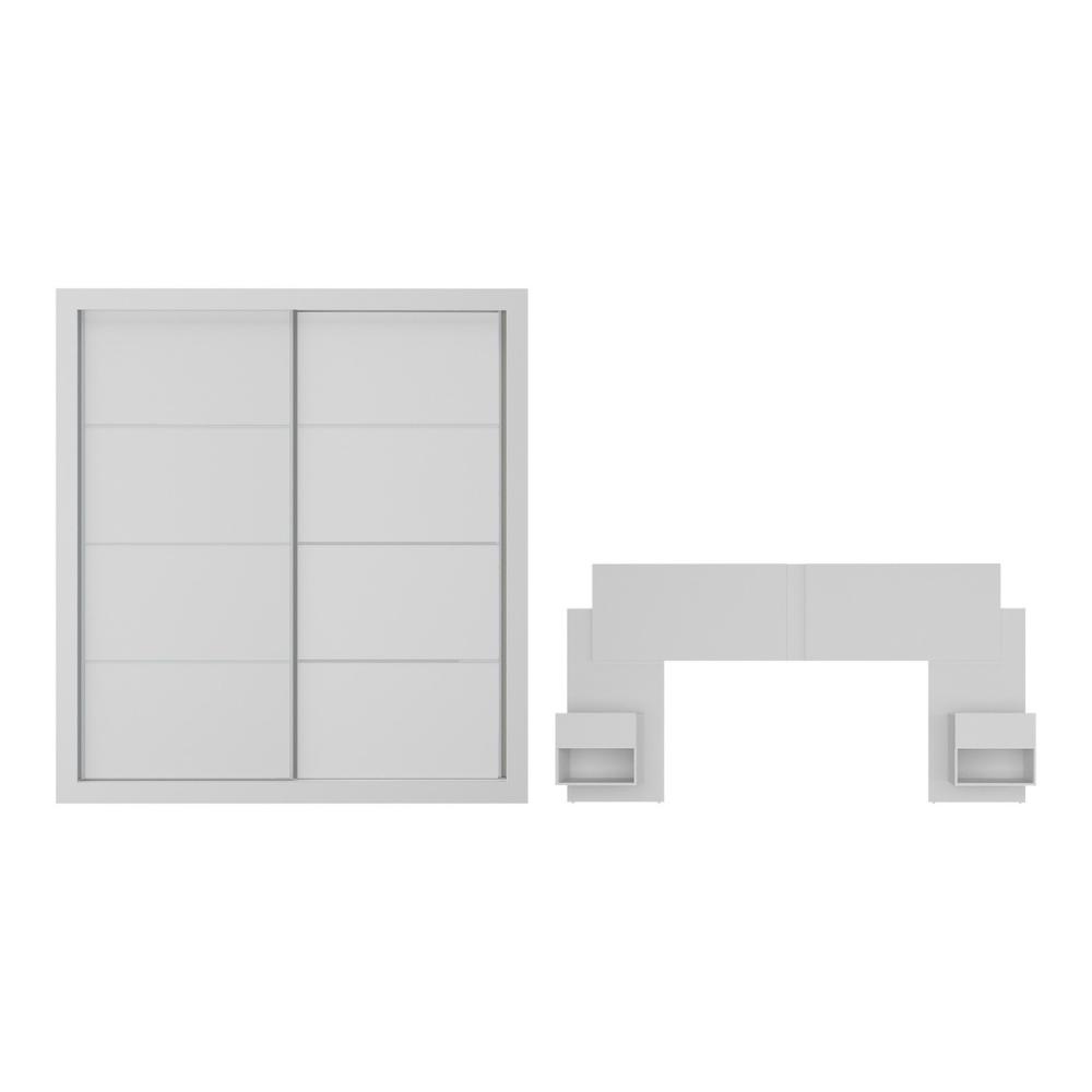 Guarda-Roupas Casal e Cabeceira com 2 Mesas de Cabeceira Multimóveis MP4337 Branco