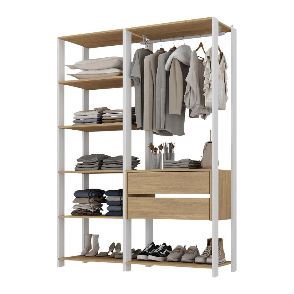 Guarda-Roupas Closet Modulado 135cm 2 Peças com 2 Gavetas Multimóveis MP4320 Branco/Madeirado