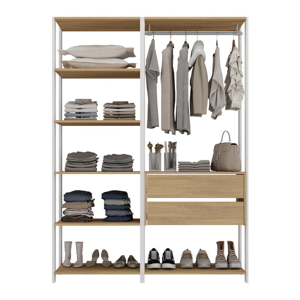 Guarda-Roupas Closet Modulado 135cm 2 Peças com 2 Gavetas Multimóveis MP4320 Branco/Madeirado