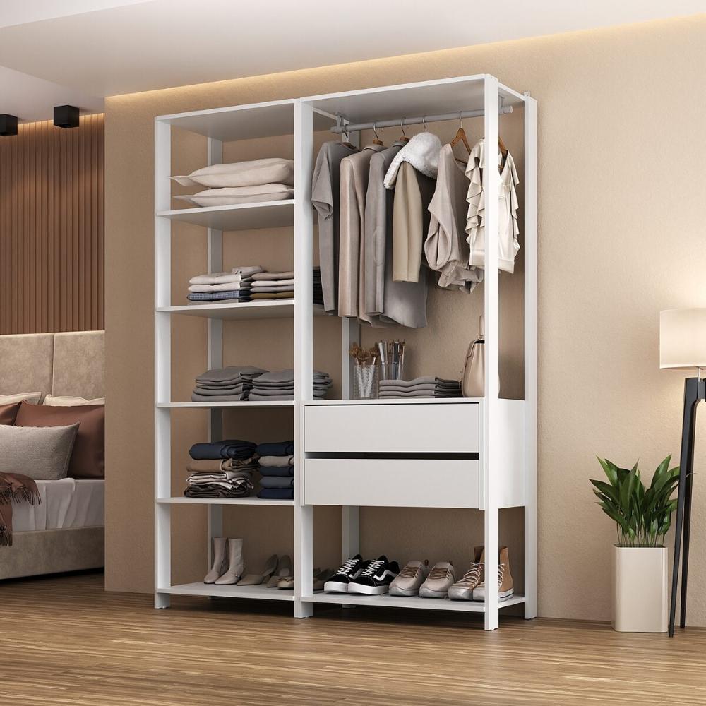 Guarda-Roupas Closet Modulado 135cm 2 Peças com 2 Gavetas e Cabideiro Multimóveis MP4320 Branco