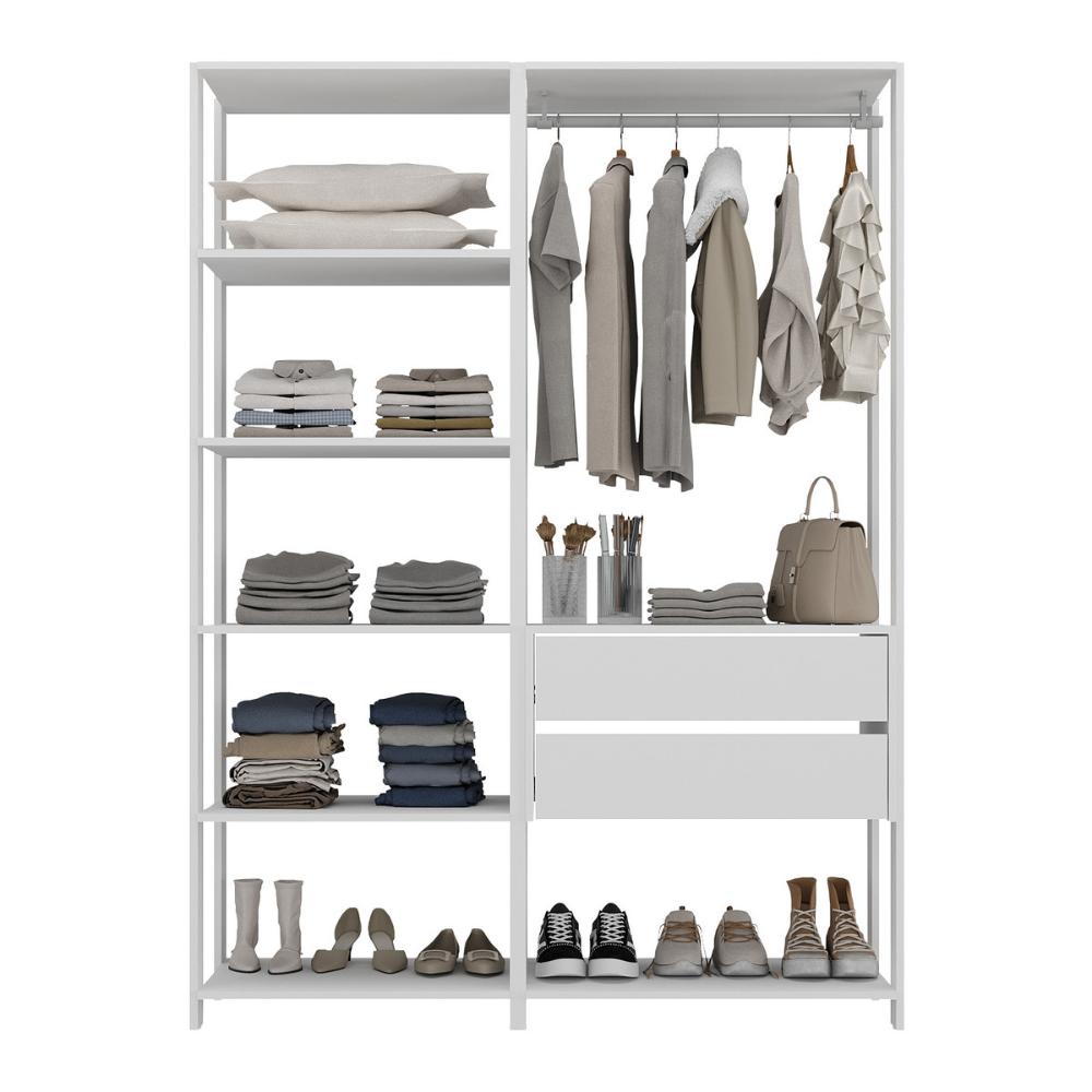 Guarda-Roupas Closet Modulado 135cm 2 Peças com 2 Gavetas e Cabideiro Multimóveis MP4320 Branco