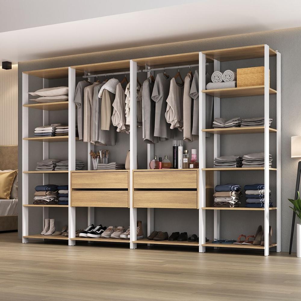 Guarda-Roupas Closet Modulado 270cm 4 Peças com 4 Gavetas Multimóveis MP4321 Branco/Madeirado
