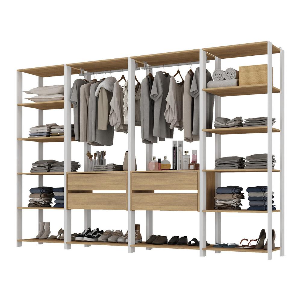Guarda-Roupas Closet Modulado 270cm 4 Peças com 4 Gavetas Multimóveis MP4321 Branco/Madeirado