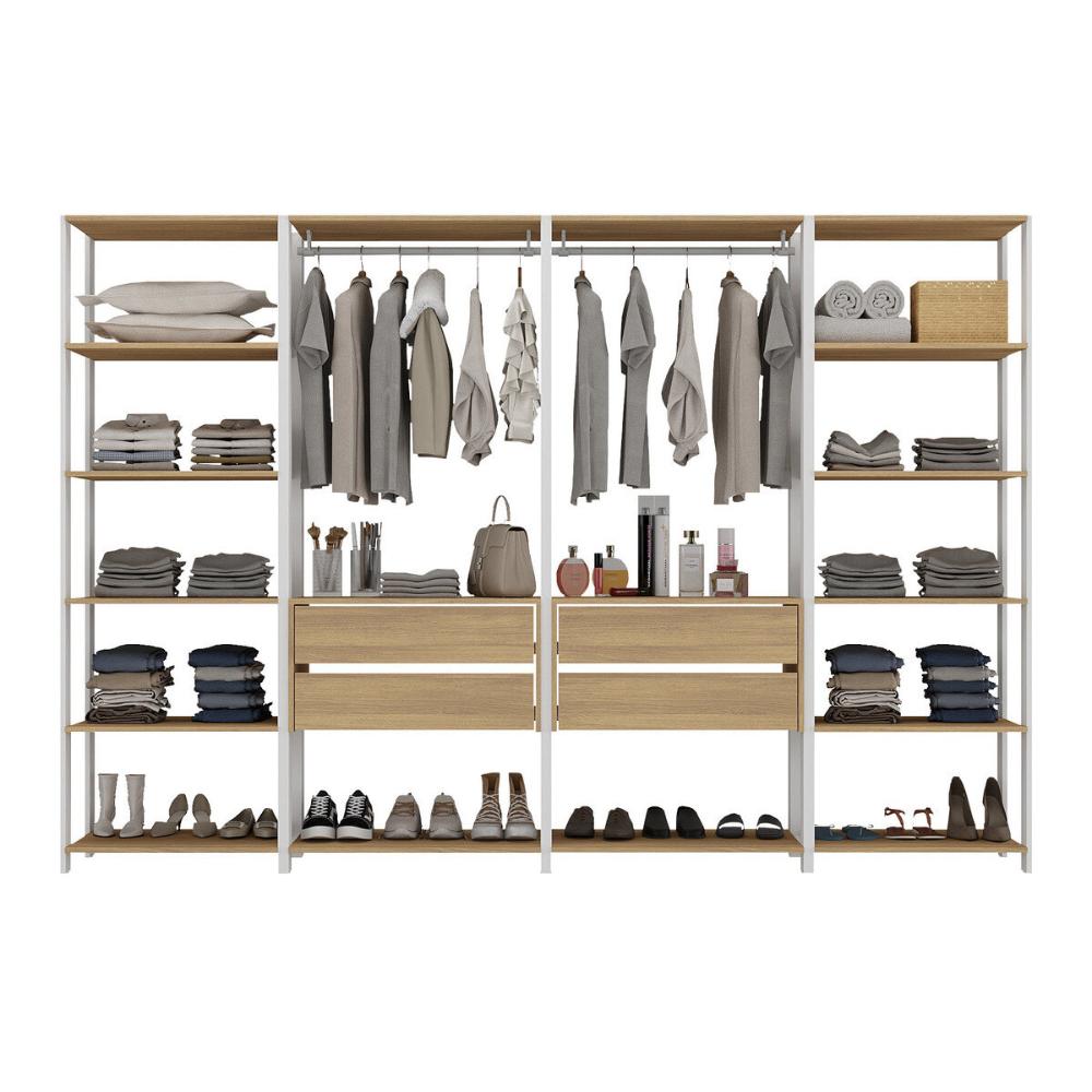 Guarda-Roupas Closet Modulado 270cm 4 Peças com 4 Gavetas Multimóveis MP4321 Branco/Madeirado