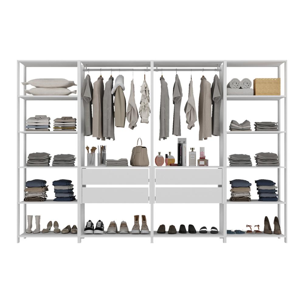 Guarda-Roupas Closet Modulado 270cm 4 Peças com 4 Gavetas e Cabideiros Multimóveis MP4321 Branco