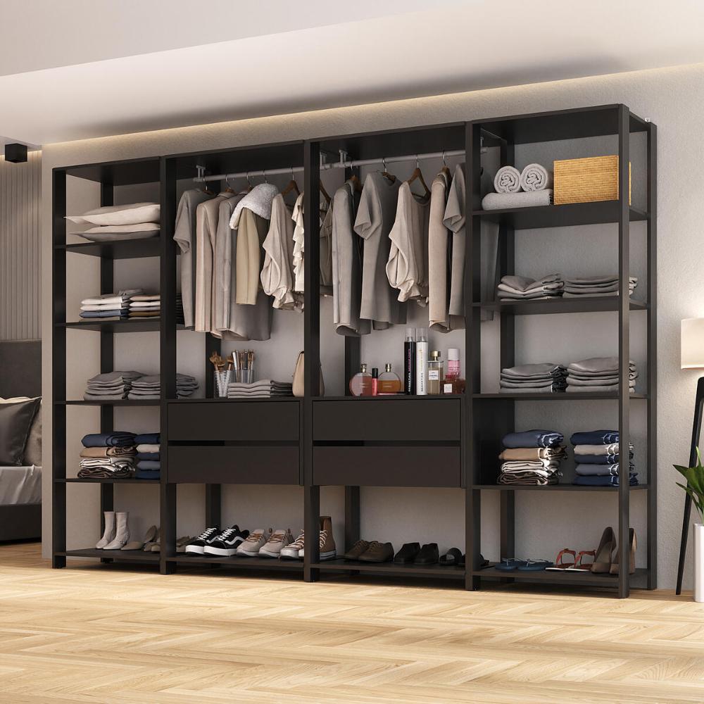 Guarda-Roupas Closet Modulado 270cm 4 Peças com 4 Gavetas e Cabideiros Multimóveis MP4321 Preto