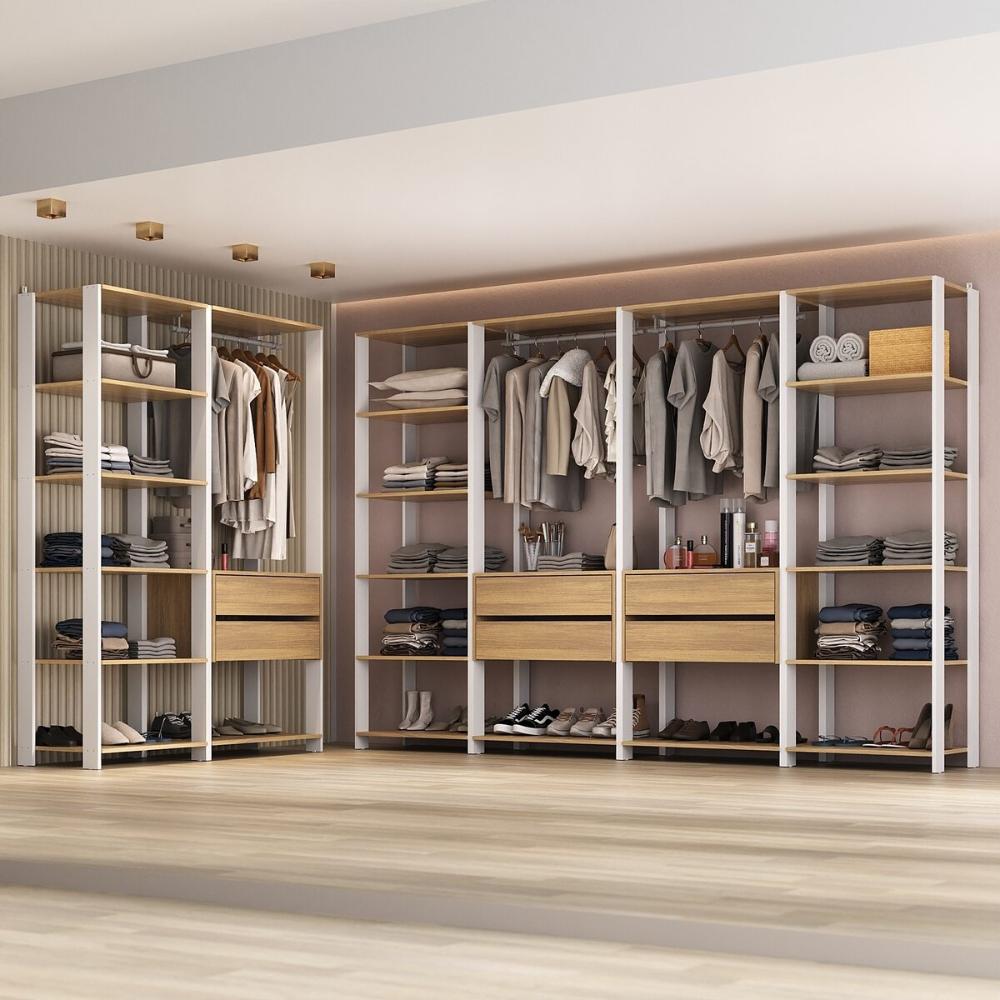 Guarda-Roupas Closet Modulado 405cm 6 Peças com 6 Gavetas Multimóveis MP4322 Branco/Madeirado