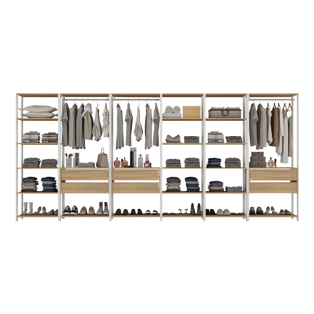 Guarda-Roupas Closet Modulado 405cm 6 Peças com 6 Gavetas Multimóveis MP4322 Branco/Madeirado