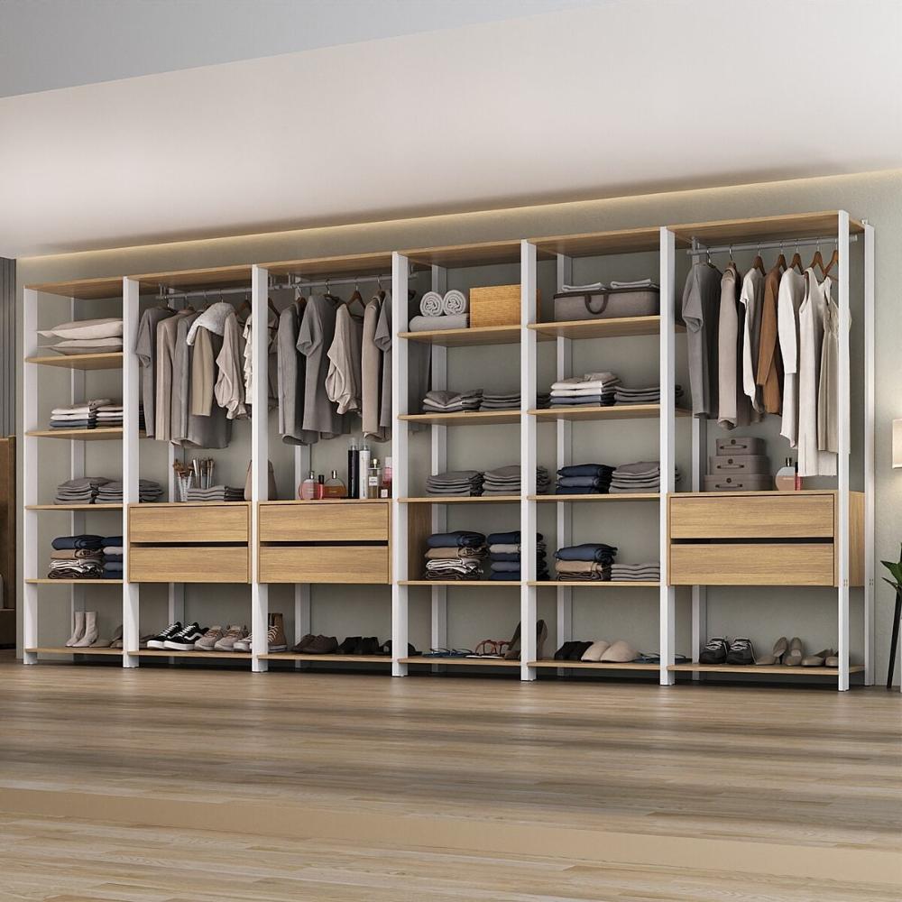 Guarda-Roupas Closet Modulado 405cm 6 Peças com 6 Gavetas Multimóveis MP4322 Branco/Madeirado