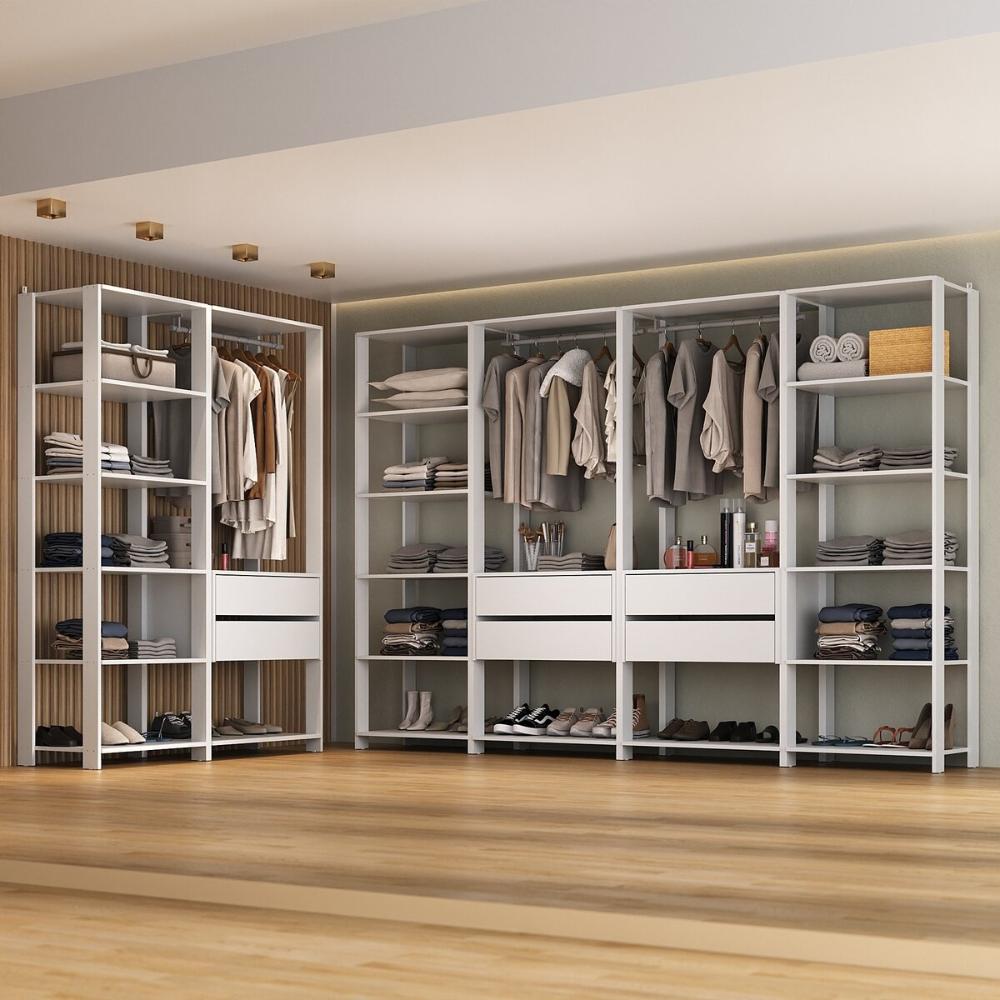 Guarda-Roupas Closet Modulado 405cm 6 Peças com 6 Gavetas e Cabideiros Multimóveis MP4322 Branco