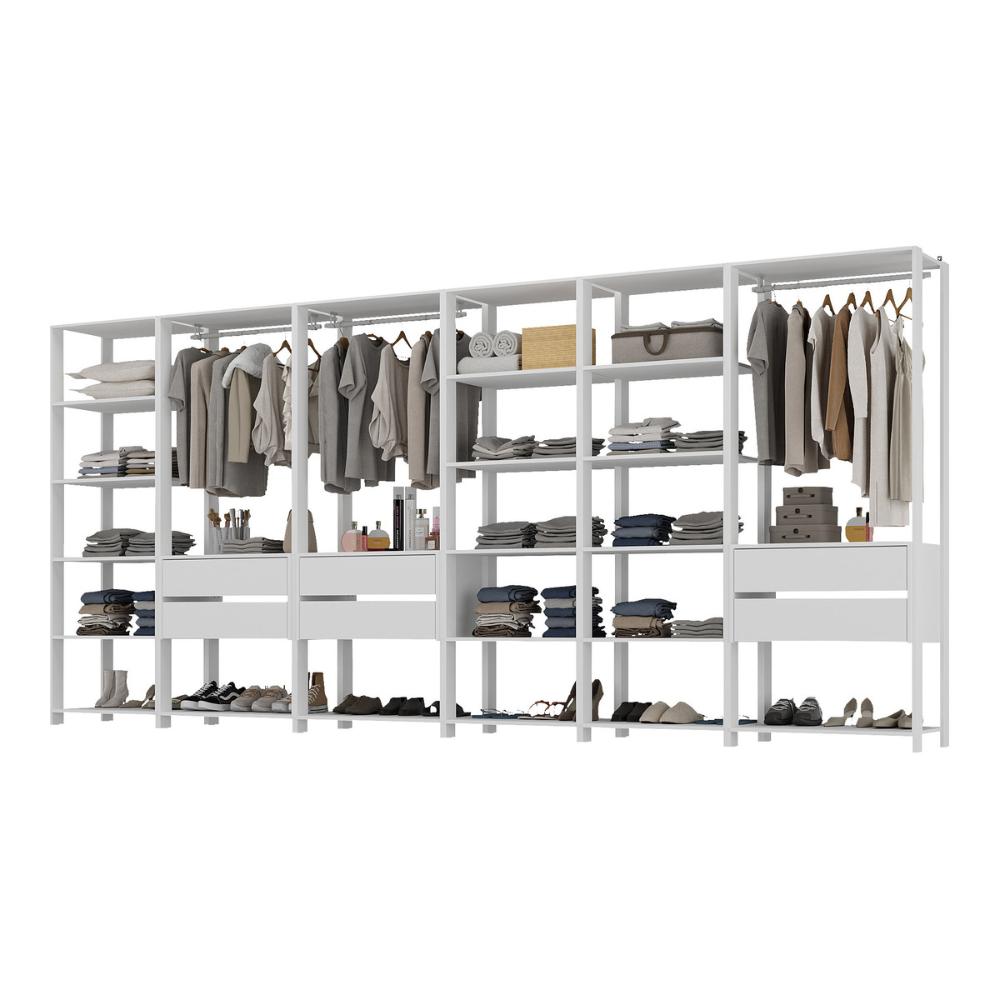 Guarda-Roupas Closet Modulado 405cm 6 Peças com 6 Gavetas e Cabideiros Multimóveis MP4322 Branco