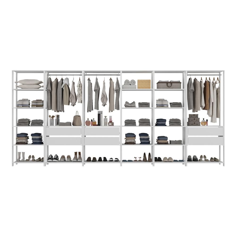 Guarda-Roupas Closet Modulado 405cm 6 Peças com 6 Gavetas e Cabideiros Multimóveis MP4322 Branco
