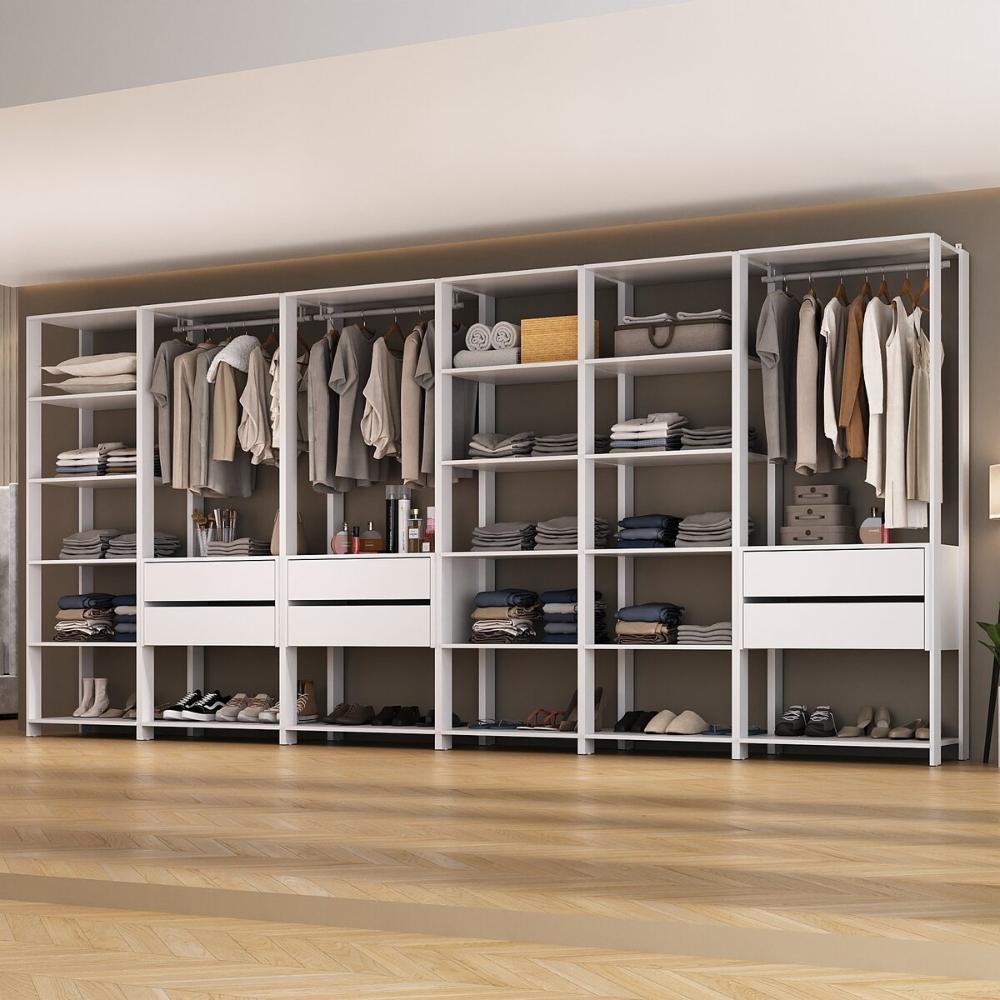Guarda-Roupas Closet Modulado 405cm 6 Peças com 6 Gavetas e Cabideiros Multimóveis MP4322 Branco