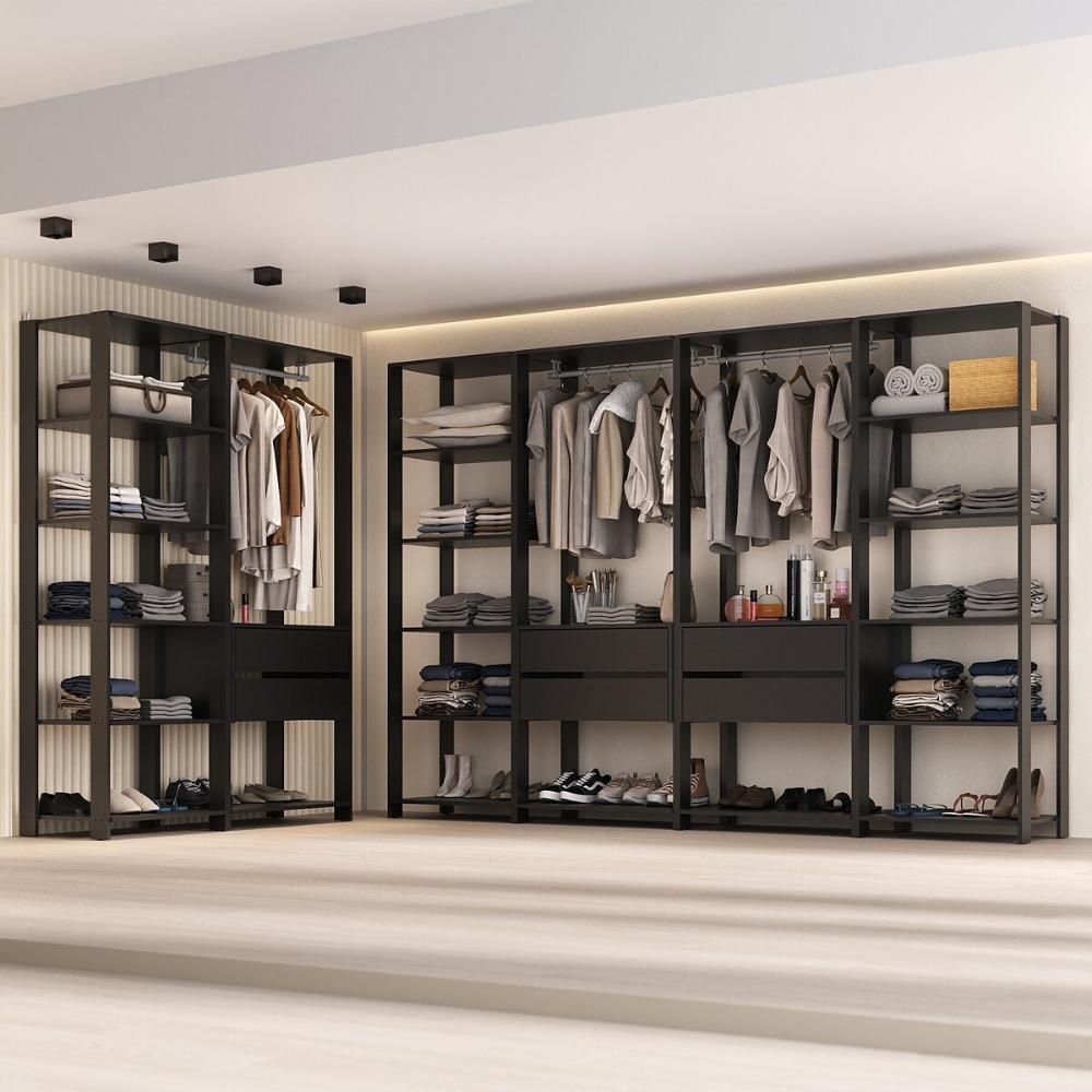 Guarda-Roupas Closet Modulado 405cm 6 Peças com 6 Gavetas e Cabideiros Multimóveis MP4322 Preto