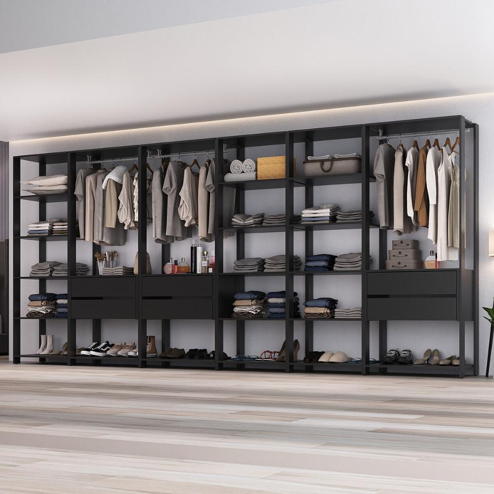 Guarda-Roupas Closet Modulado 405cm 6 Peças com 6 Gavetas e Cabideiros Multimóveis MP4322 Preto