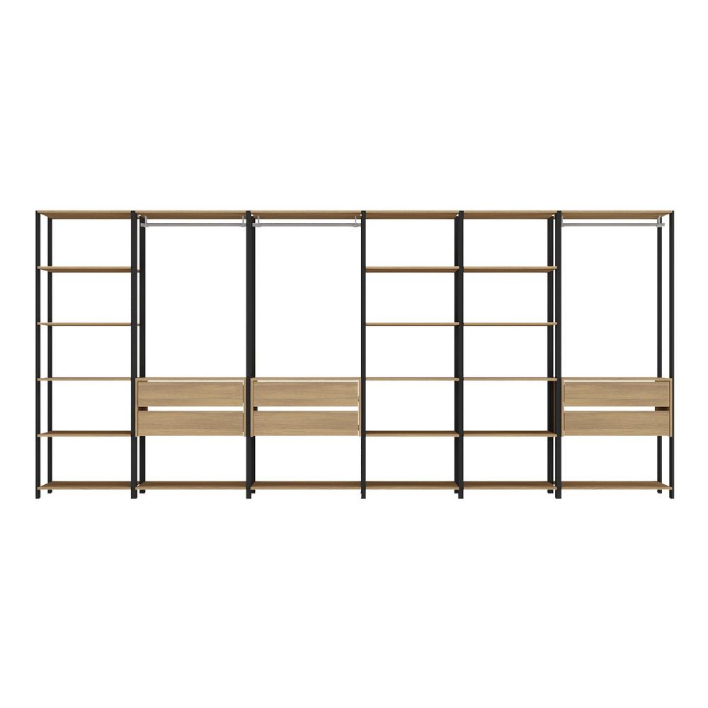 Guarda-Roupas Closet Modulado 405cm 6 Peças com 6 Gavetas e Cabideiros Multimóveis MP4322 Preto/Madeirado