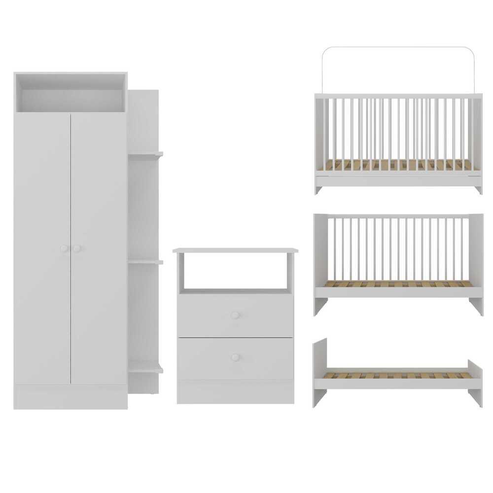 Jogo De Quarto Infantil Trevalla Móveis Pom Pom 3 Peças Branco