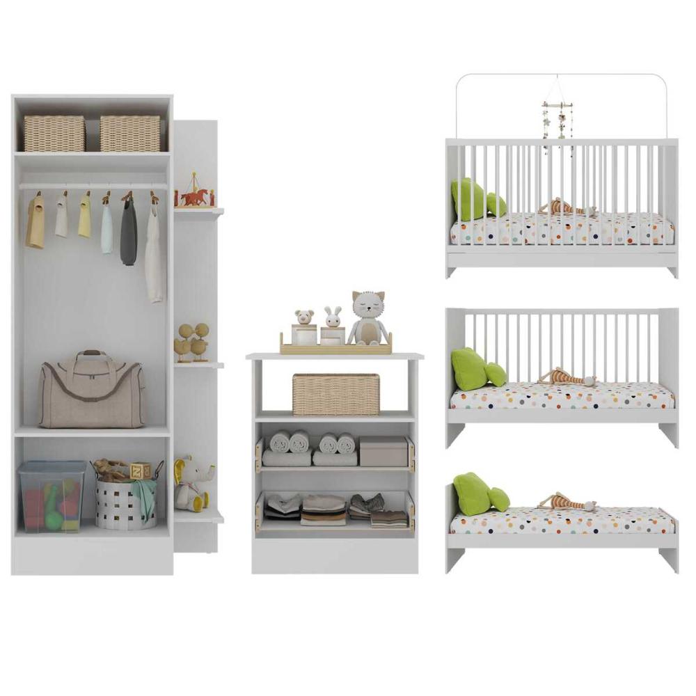 Jogo de Quarto Infantil Trevalla Móveis Pom Pom com Colchão Incluso Branco