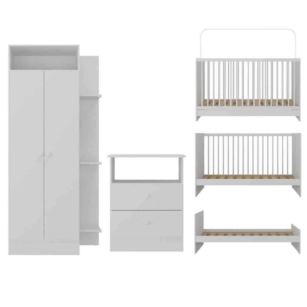 Jogo de Quarto Infantil Trevalla Móveis Pom Pom com Colchão Incluso Branco
