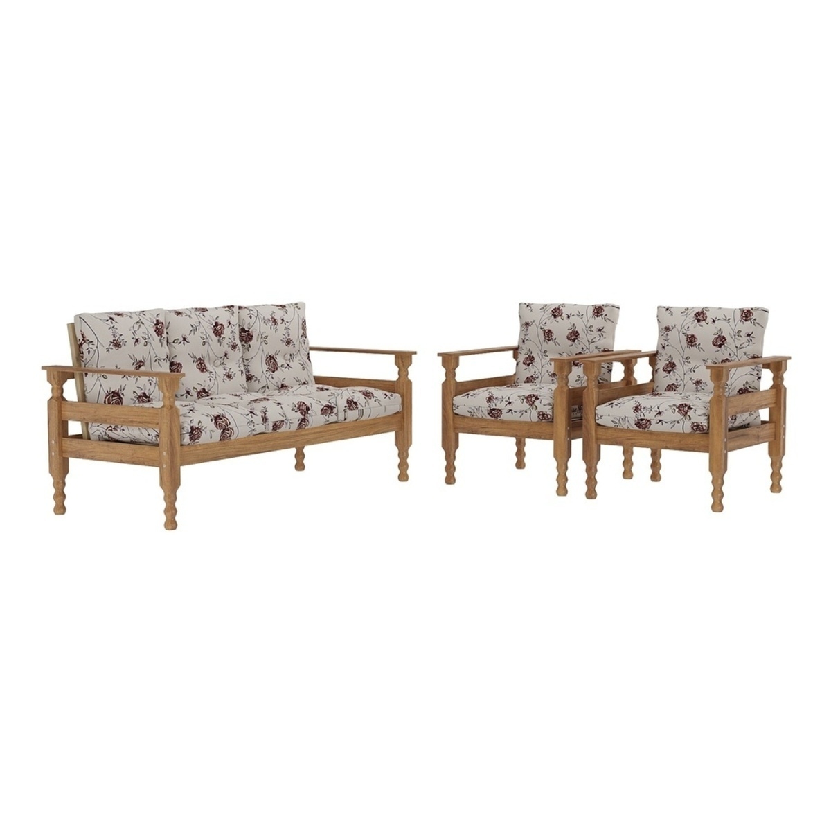 Jogo de Sofá Madeira Maciça Liz 3 Lugares e 2 Poltronas Multimóveis CR45274 Floral Cinza