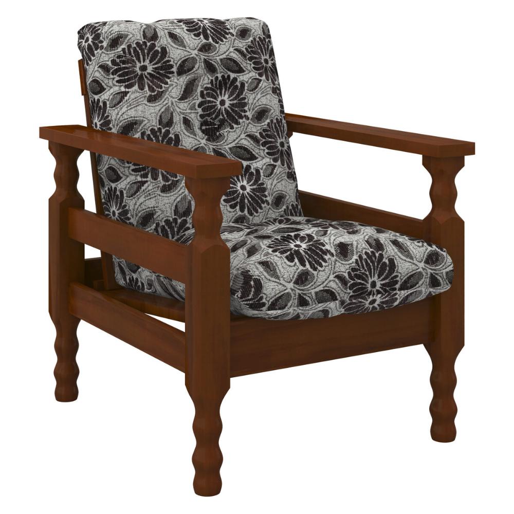 Jogo de Sofá Madeira Maciça Liz 3 Lugares e 2 Poltronas Multimóveis CR45274 Floral Cinza