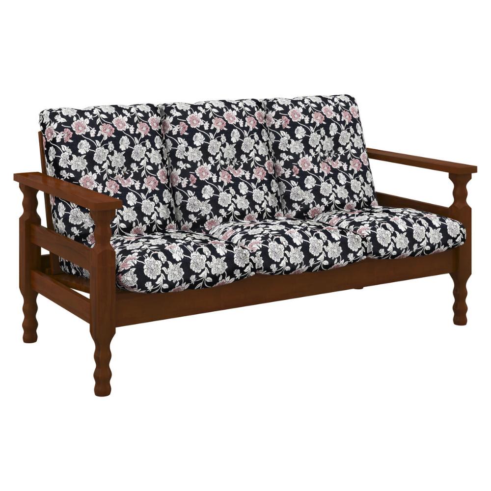 Jogo de Sofá Madeira Maciça Liz 3 Lugares e 2 Poltronas Multimóveis CR45274 Floral Rosa