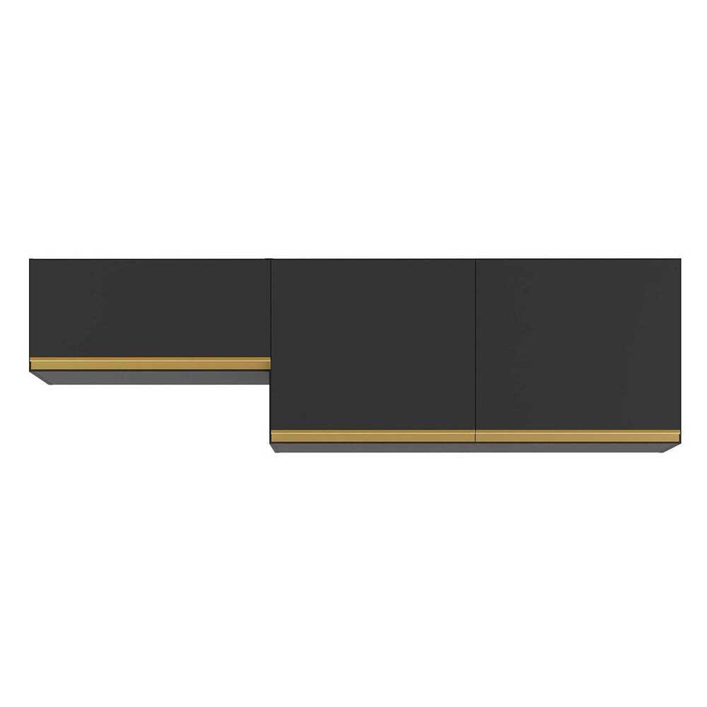 Kit 2 Armários de Cozinha Aéreos 3 Portas Veneza Multimóveis MP2145 Preto/Dourado