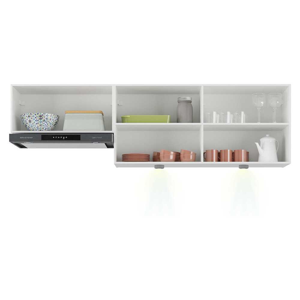 Kit 2 Armários de Cozinha Aéreos 3 Portas com Leds Veneza Multimóveis MP2146 Branco/Dourado