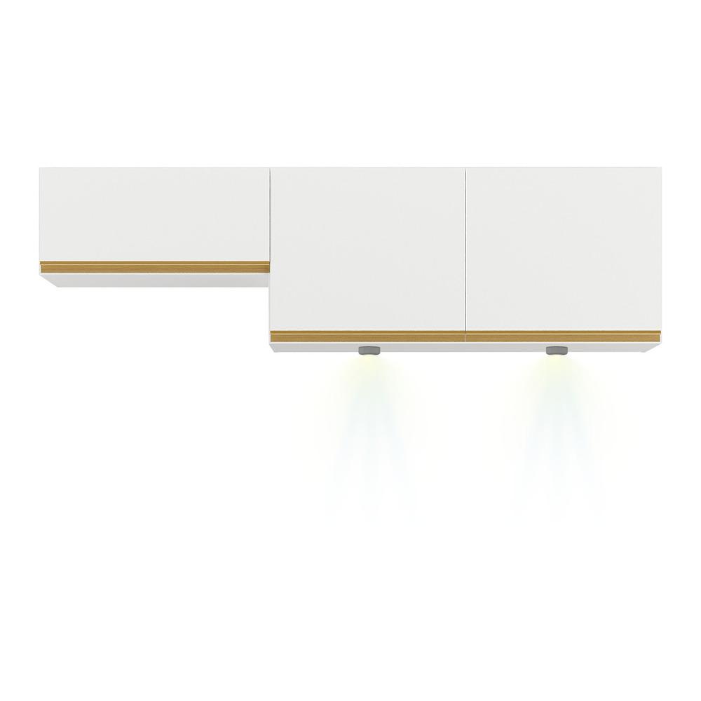 Kit 2 Armários de Cozinha Aéreos 3 Portas com Leds Veneza Multimóveis MP2146 Branco/Dourado