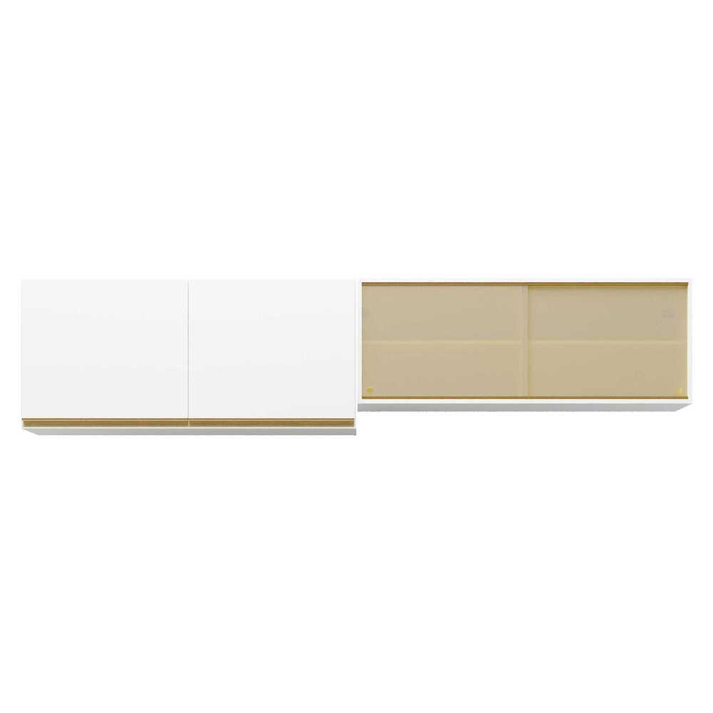 Kit 2 Armários de Cozinha Aéreos 4 Portas Veneza Multimóveis MP2150 Branco/Dourado