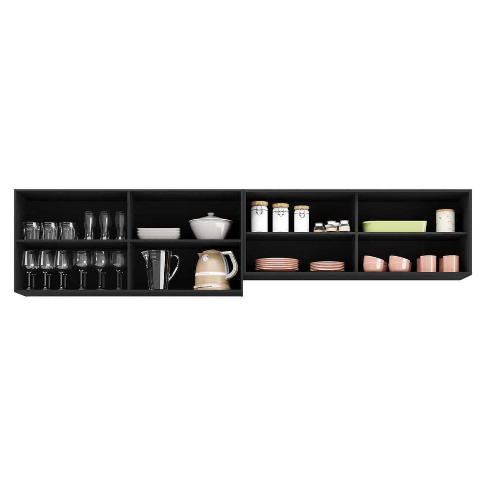 Kit 2 Armários de Cozinha Aéreos 4 Portas Veneza Multimóveis MP2150 Preto/Dourado