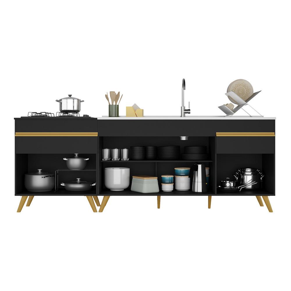 Kit 2 Balcões Gabinete Pia 150 cm e Cooktop 70 cm Veneza GB Multimóveis MP2073 Preto