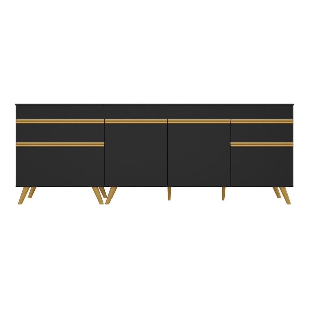 Kit 2 Balcões Gabinete Pia 150 cm e Cooktop 70 cm Veneza GB Multimóveis MP2073 Preto