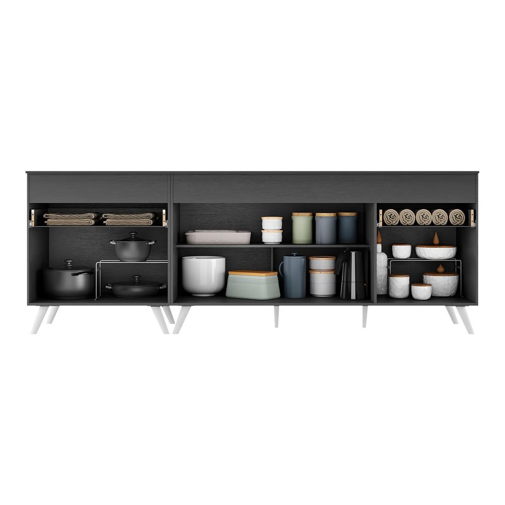 Kit 2 Balcões Gabinete Pia 150 cm e Cooktop 70 cm Veneza Multimóveis MP2073.898 Preto