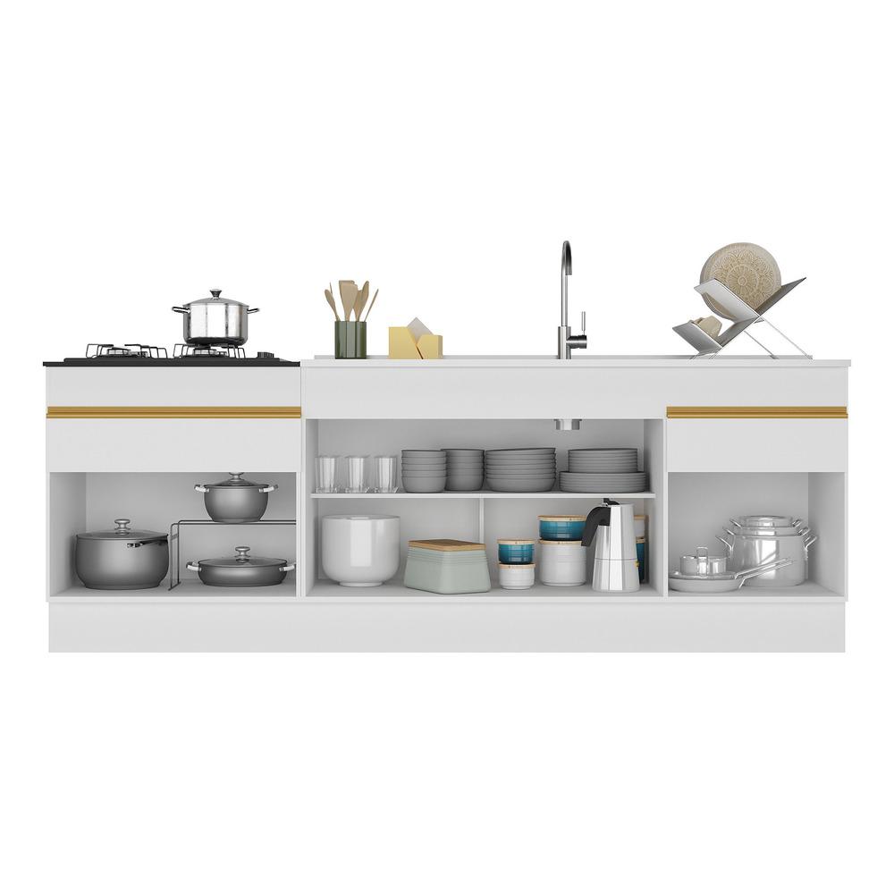 Kit 2 Balcões com Rodapé Gabinete Pia 150 cm e Cooktop 70 cm Veneza GW Multimóveis MP2108 Branco