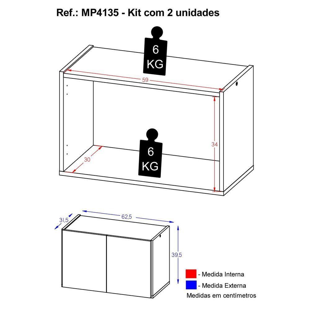 Kit 2 Mesas de Cabeceira 2 Portas Multimóveis MP4135 Grafite