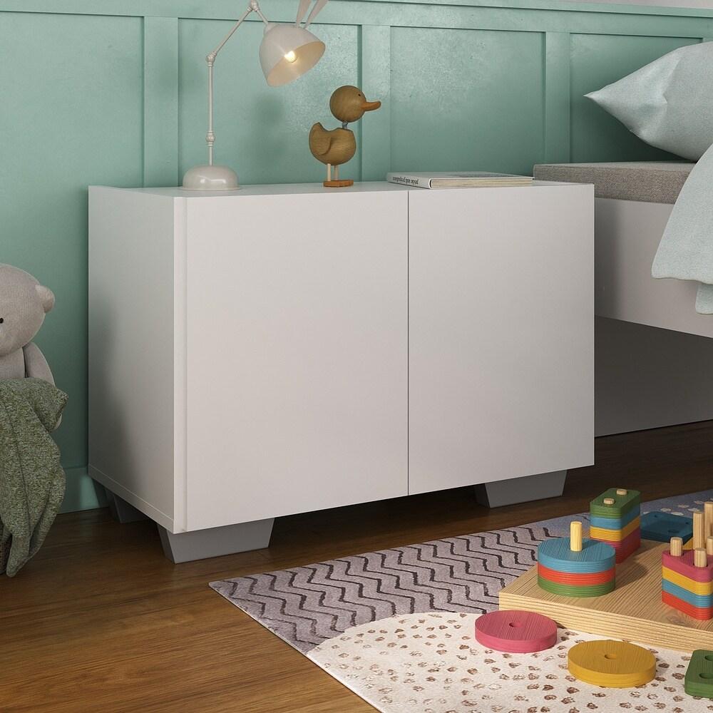 Kit 2 Mesas de Cabeceira 2 Portas e Pés Multimóveis MP4139 Branco/Cinza
